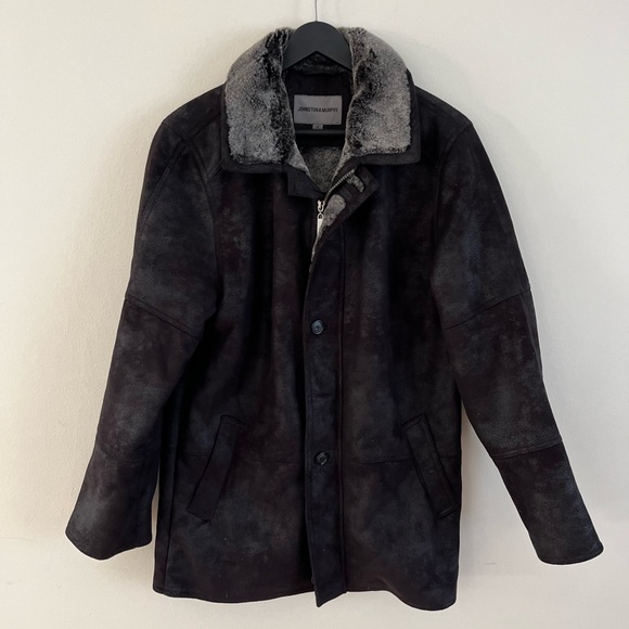 Johnston & Murphy Jacket Insulated Zip Coat Faux Fur And Suede Winter Black - Picture 2 of 6